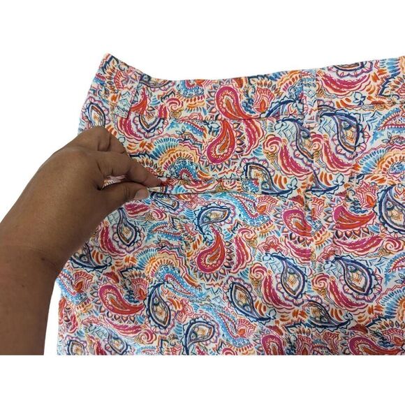 Crown & Ivy Paisley Pink Orange Blue Chino Shorts Size 12 Caroline Style Summer - Picture 6 of 8